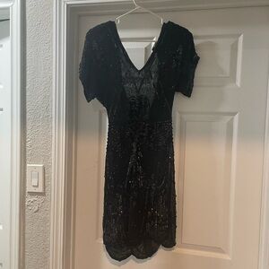Chic Black Sequined High Low Dress